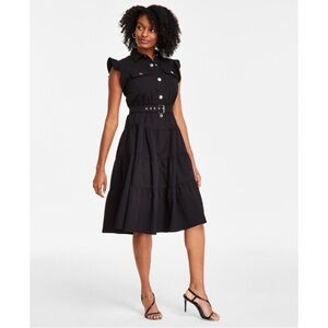 Tahari ASL Black Midi Dress with Ruffle Sleeves